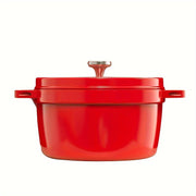 Красная чугунная голландская печь, 9,4 дюйма/24 сантиметра, антипригарная, многофункциональная кастрюля, 4 литра, подходит для газовых и электрических плит, кухонная посуда - 1 штука