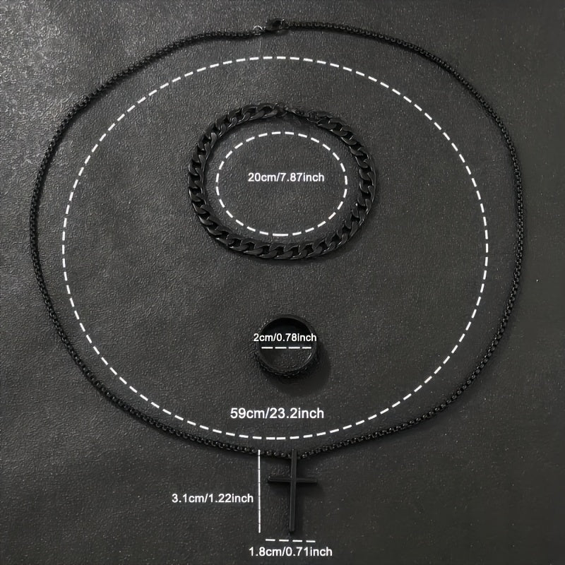 Set of 4 Jewelry and Watch Gift Set with Quartz Watch Cross Pendant Ring and Bracelet