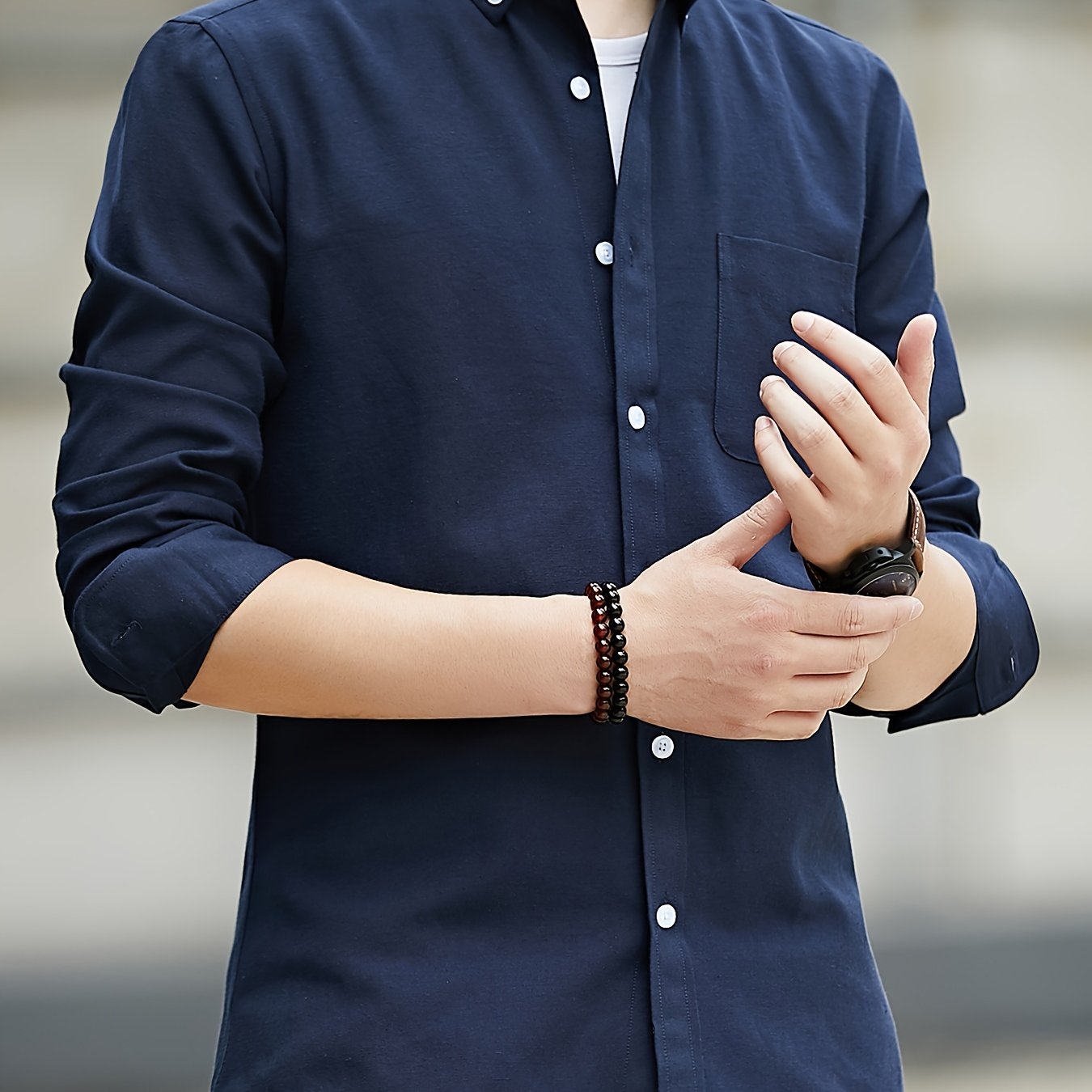 Men's Slim Fit Cotton Blend Oxford Shirt Long Sleeve Solid Casual Office Wear