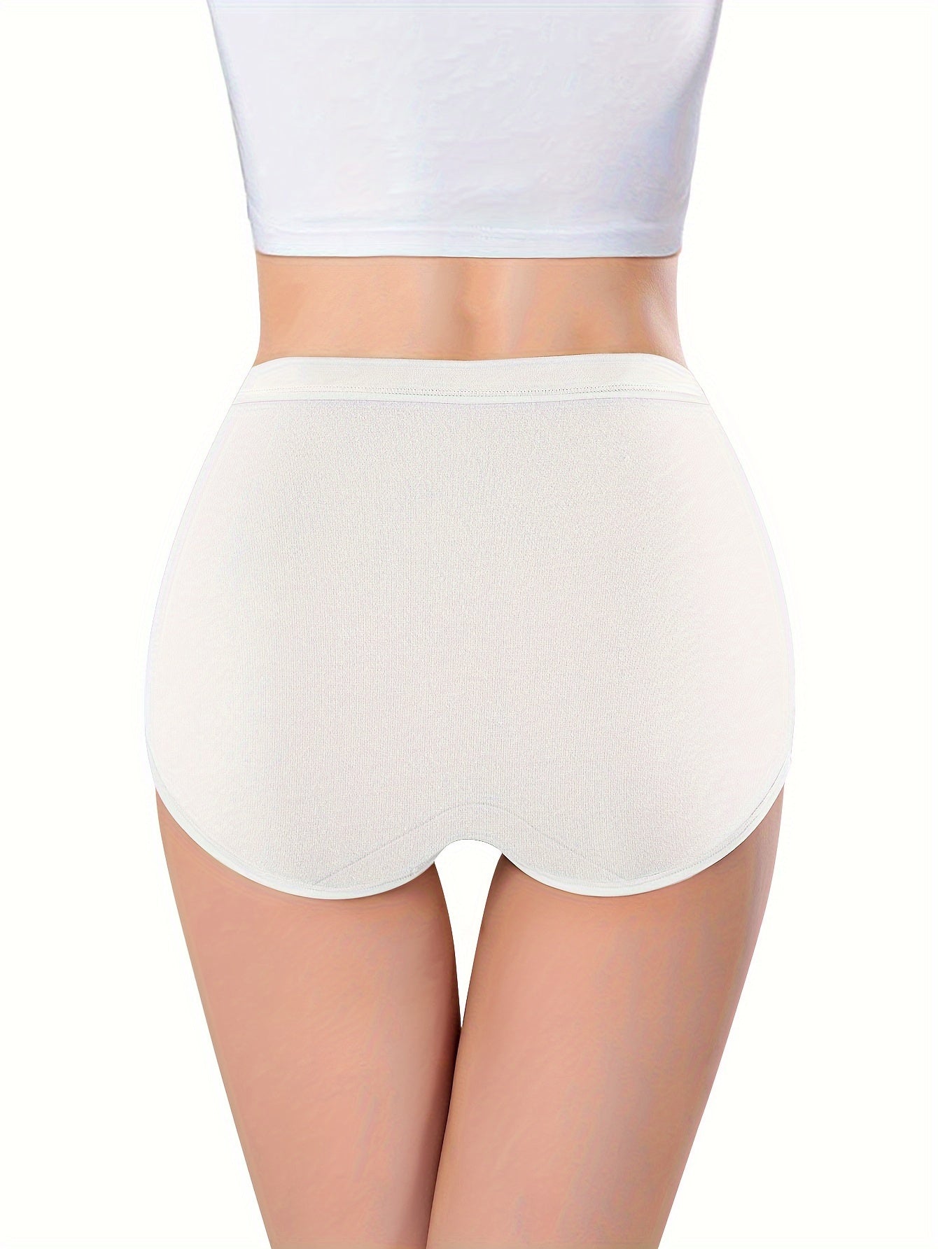 Women's High Waist Cotton Underwear Tummy Control Breathable Solid Color Briefs