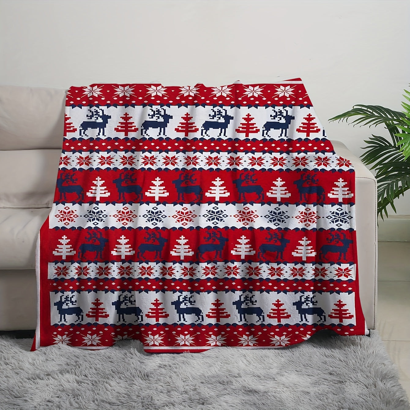 Digital Printed Flannel Fleece Throw Blanket Reindeer Wildlife Reversible for Sofa Bed