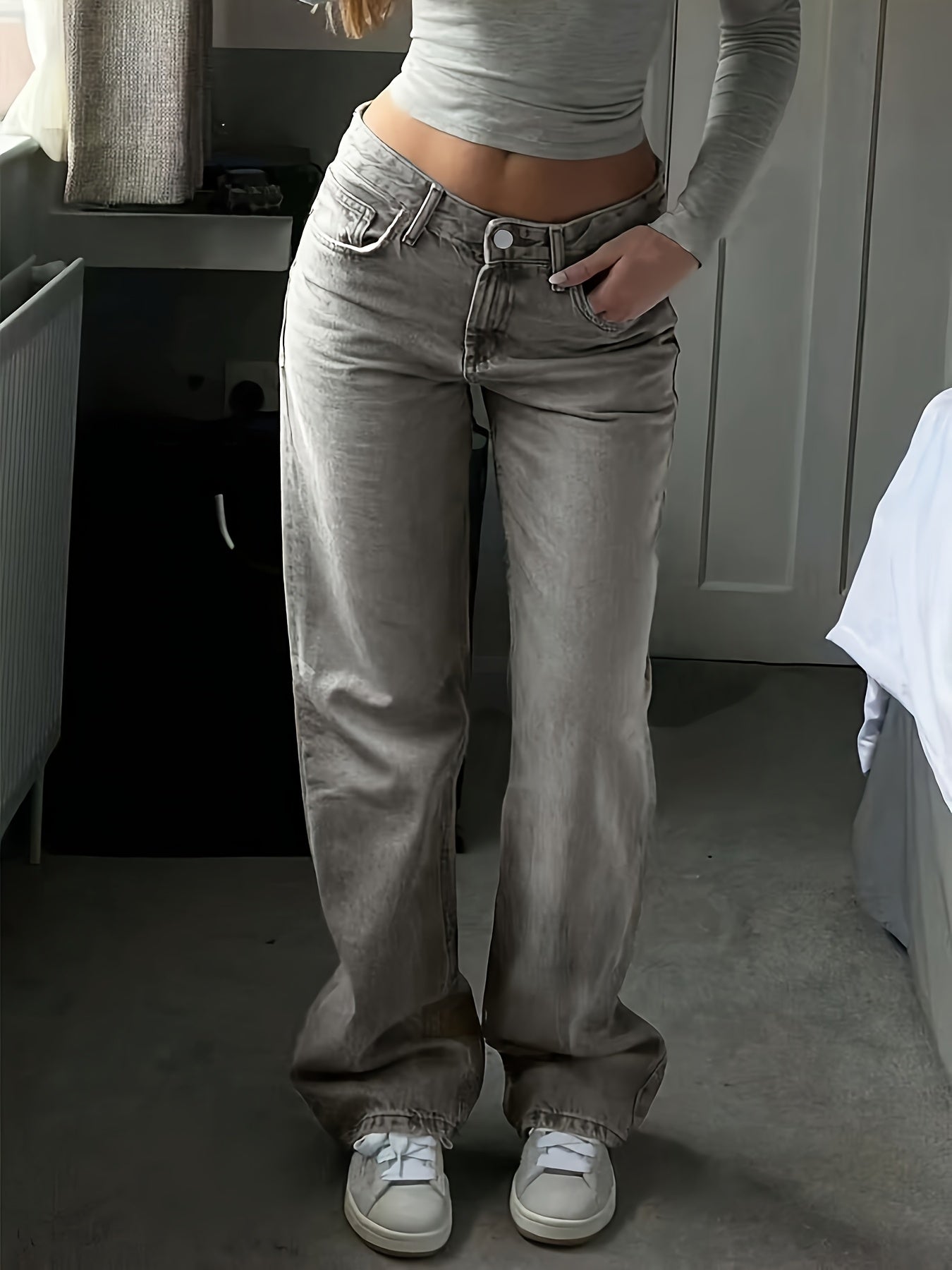 Women's Vintage Style Straight Leg Jeans Non-Stretch Polyester Solid Color All-Season Woven Pants