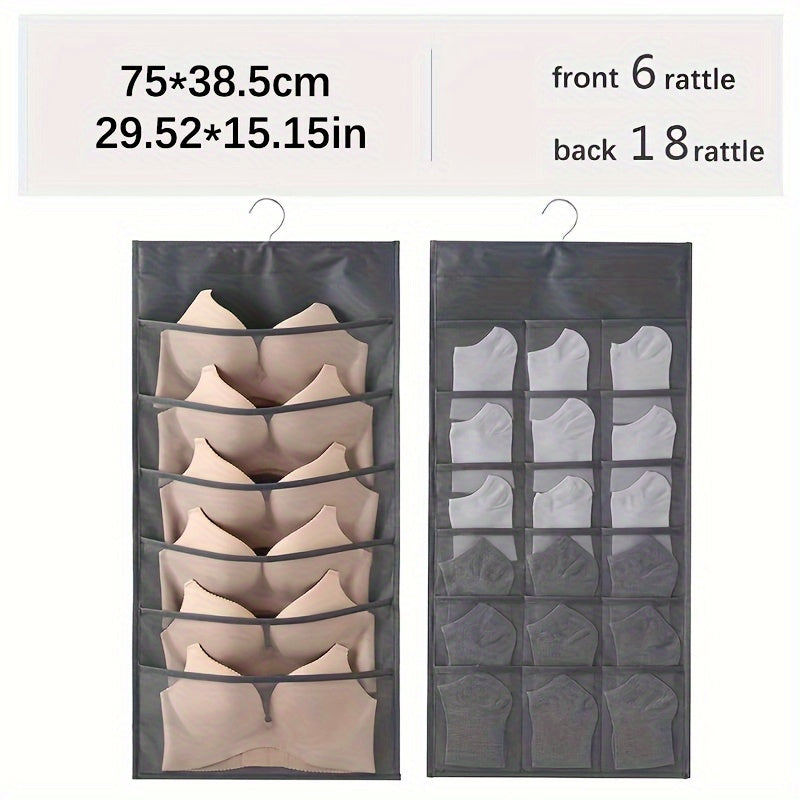 Dual-Sided Hanging Organizer for Underwear Socks Non Woven Foldable Grey Pink Ivory