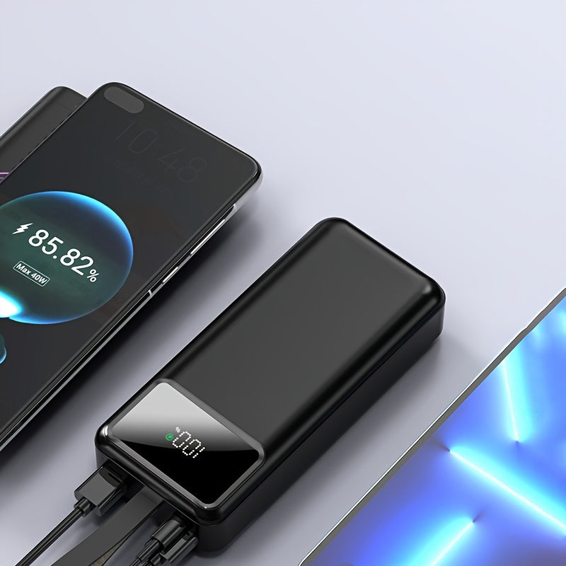 30000mAh Portable Power Bank with 22W Fast Charger LED Display Camping Light USB Type-C for Outdoor Emergencies