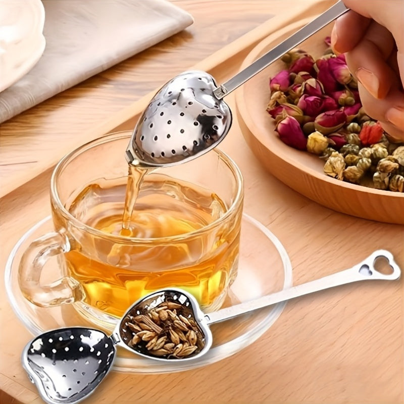 Infusor de té de acero inoxidable en forma de corazón con mango largo y colador de malla fina