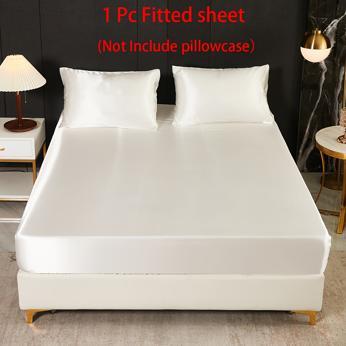 Satin Fitted Sheet Queen Size Soft Bedding for Bedroom Guest Room Hotel