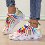 Women's Mesh Lace Sneakers with Rainbow Stripes Casual Flat Shoes for Summer