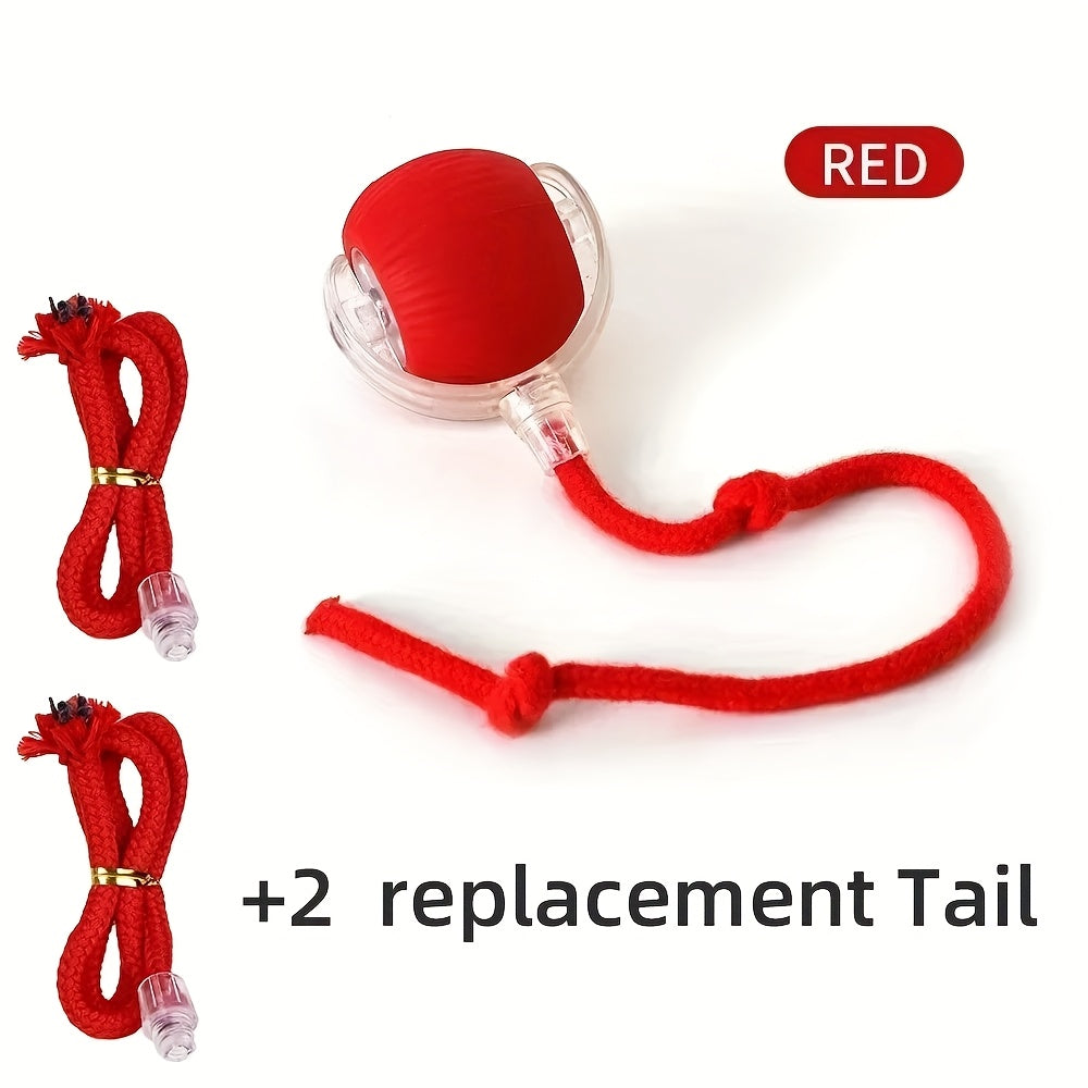 360° Interactive Pet Toy for Cats and Dogs Red Silicone Ball with Rope Handle USB Rechargeable