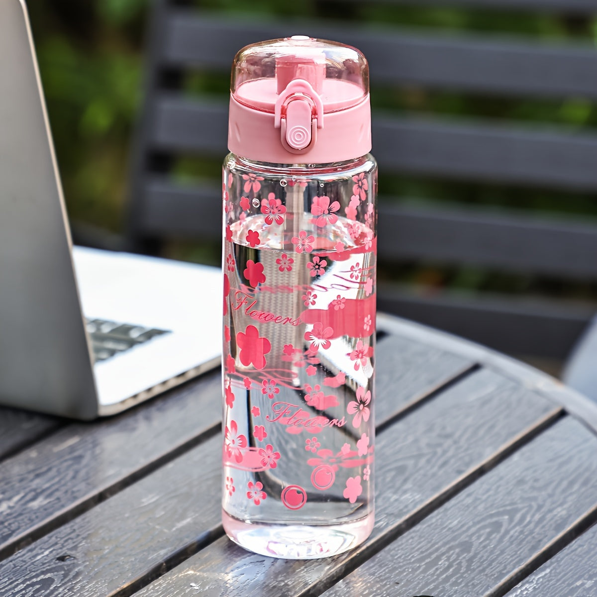 Women's Floral Plastic Water Bottle Large Capacity Lightweight Round PVC-Free