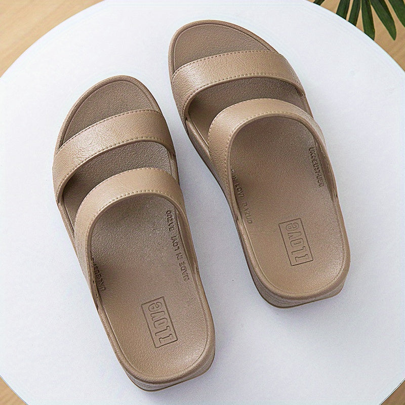 Women's Summer Slide Sandals Beige PVC Non-Slip Open Toe Casual