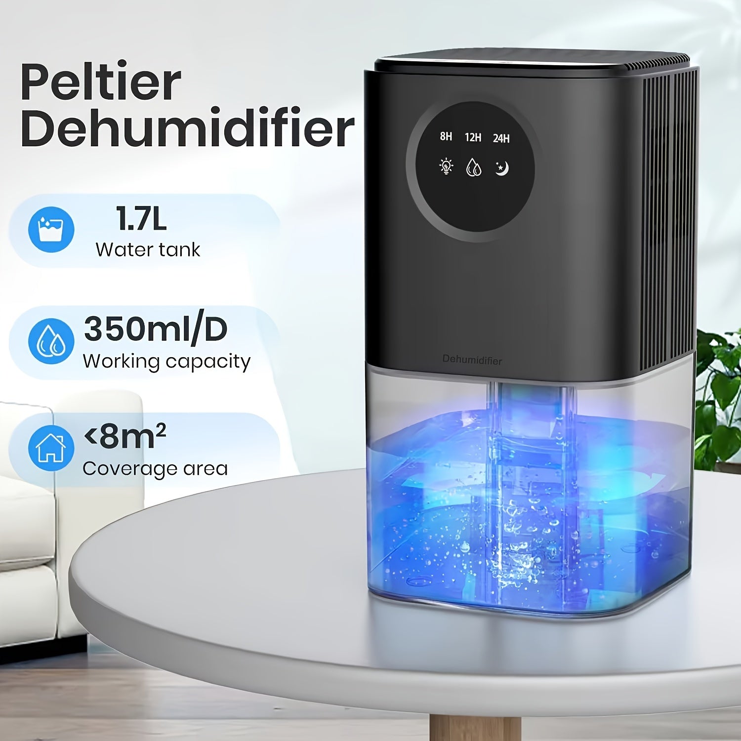 Compact 60oz Dehumidifier for Home Quiet Energy-Efficient with LED Lights