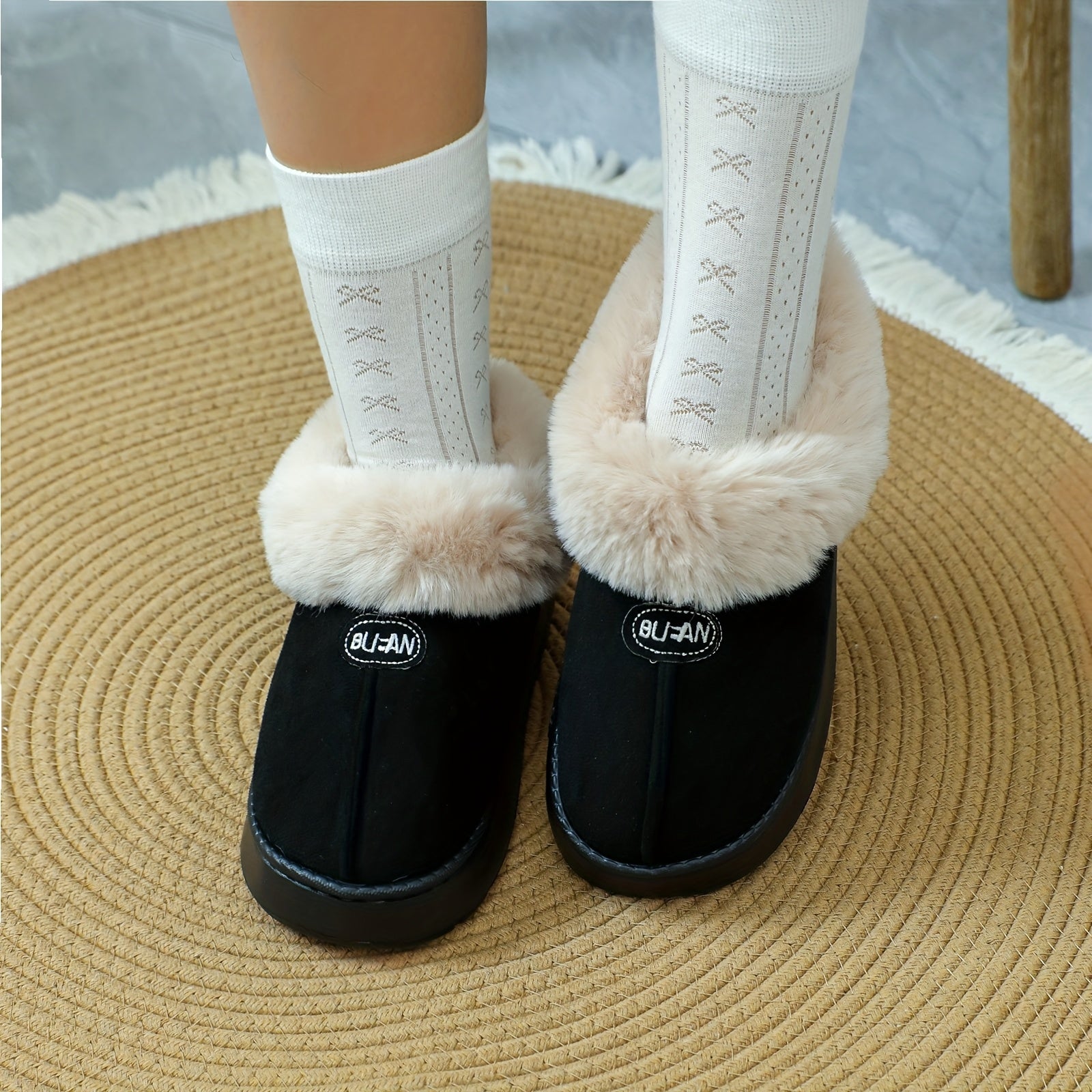 Women's EVA Snow Boots Slippers Indoor Warm Plush Thick Sole Gray Khaki Brown Pink