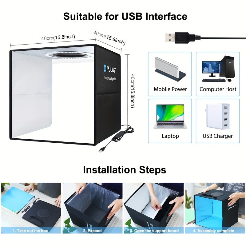 40cm Portable Ring Light Studio Box with 6 Color Backdrops for Jewelry Photography