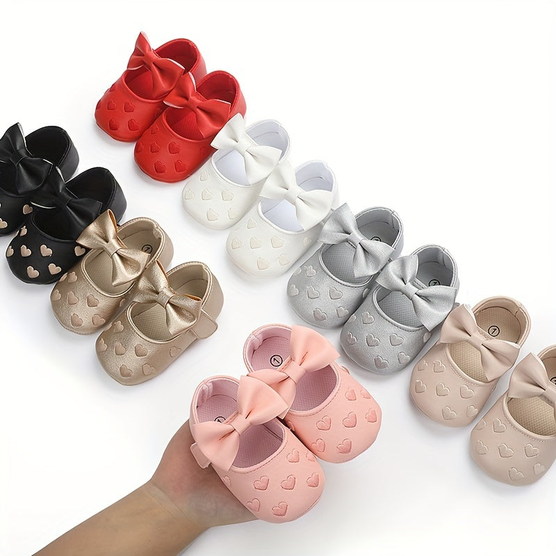 Baby Toddler Girls Shoes 0-1 Year All-Season Non-Slip Breathable PU with Bow