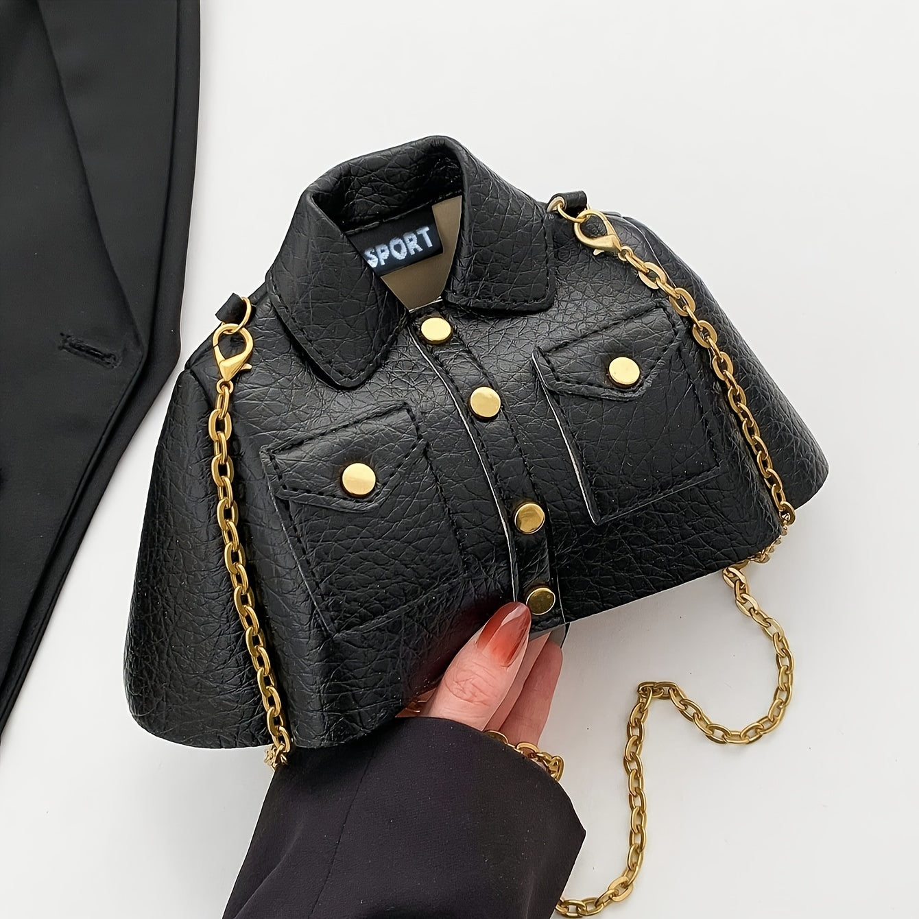 Women's Faux Leather Crossbody Bag with Metal Chain Strap and Mobile Phone Pouch