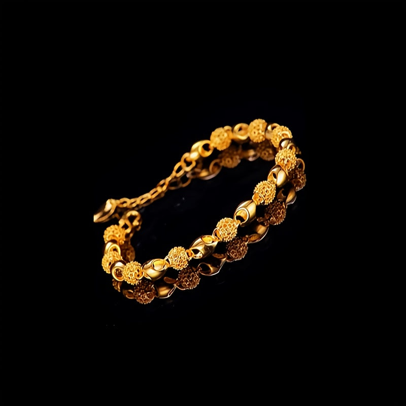 Gold-Plated Buddha Bead Bracelet Brass Hollow Design for Men and Women
