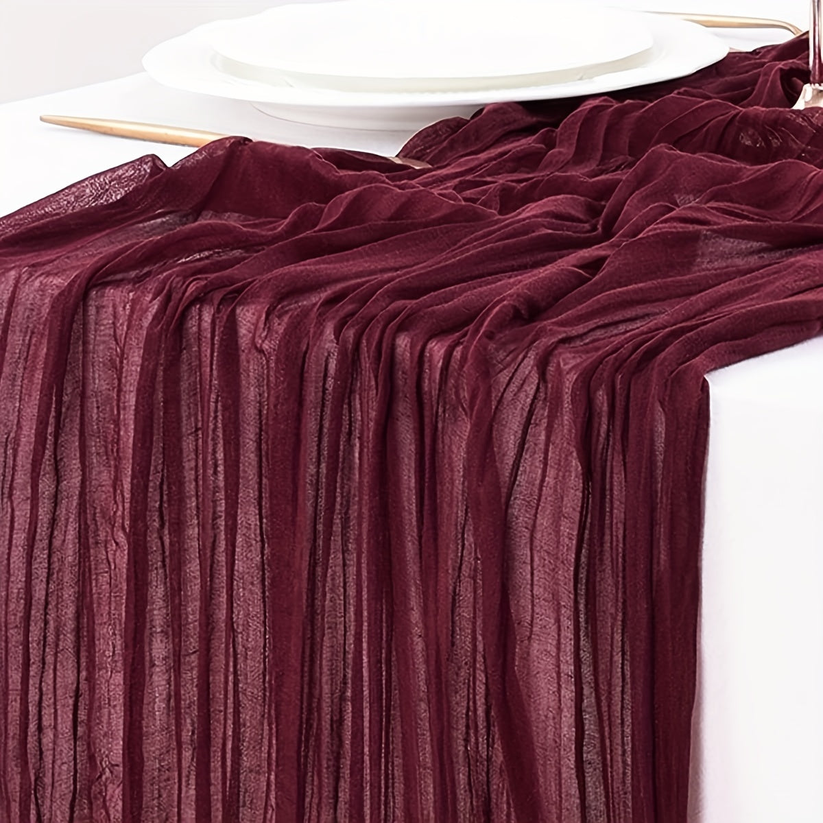 Burgundy Cheesecloth Table Runner Bohemian Country Style for Weddings and Events
