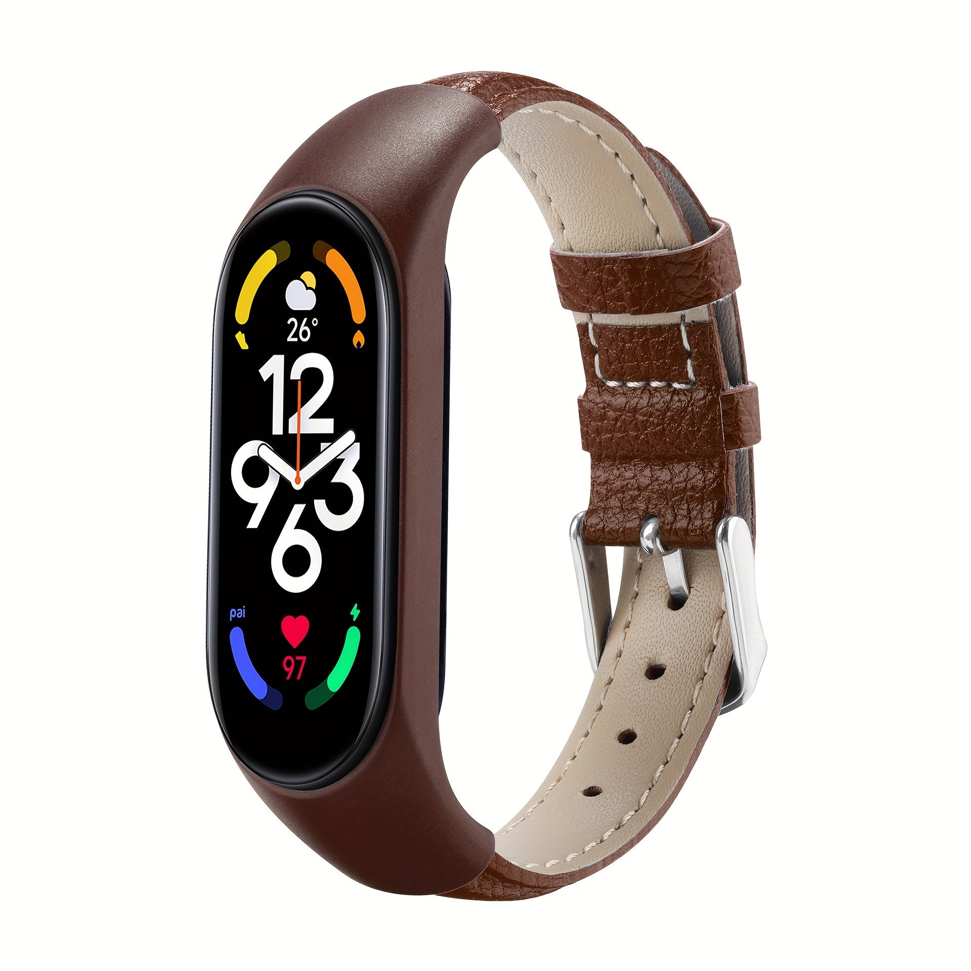 Smartwatch Strap for Xiaomi Mi Band 3 4 5 6 7 Synthetic Leather Adjustable Buckle Black Brown White