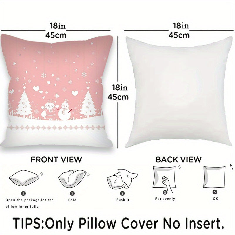 Set of 2 Pink Christmas Throw Pillow Covers 45.72cm Square Polyester Digital Print for Living Room Bedroom Car