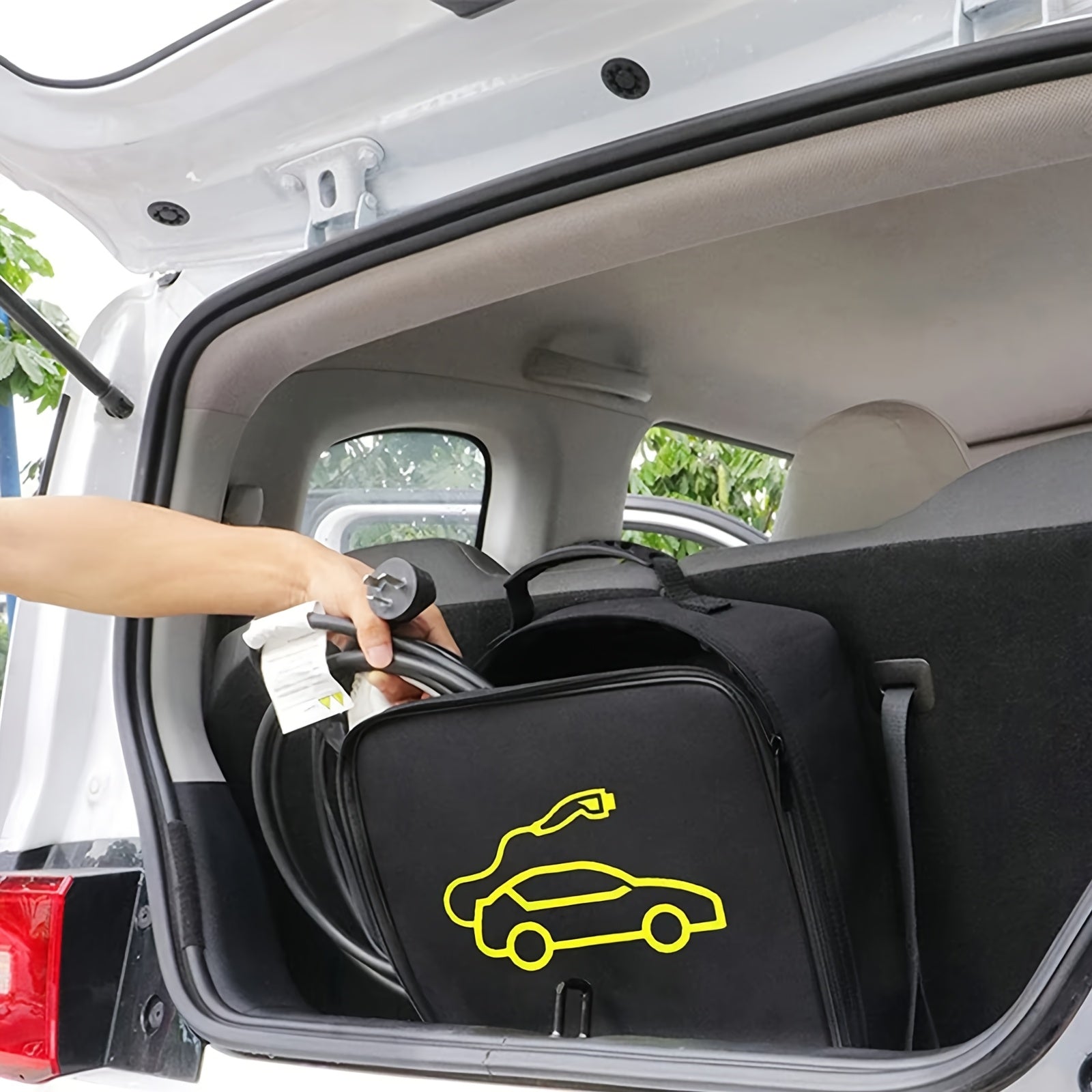 Electric Vehicle Charger Storage Bag Polyester Organizer with Green Wheel Design
