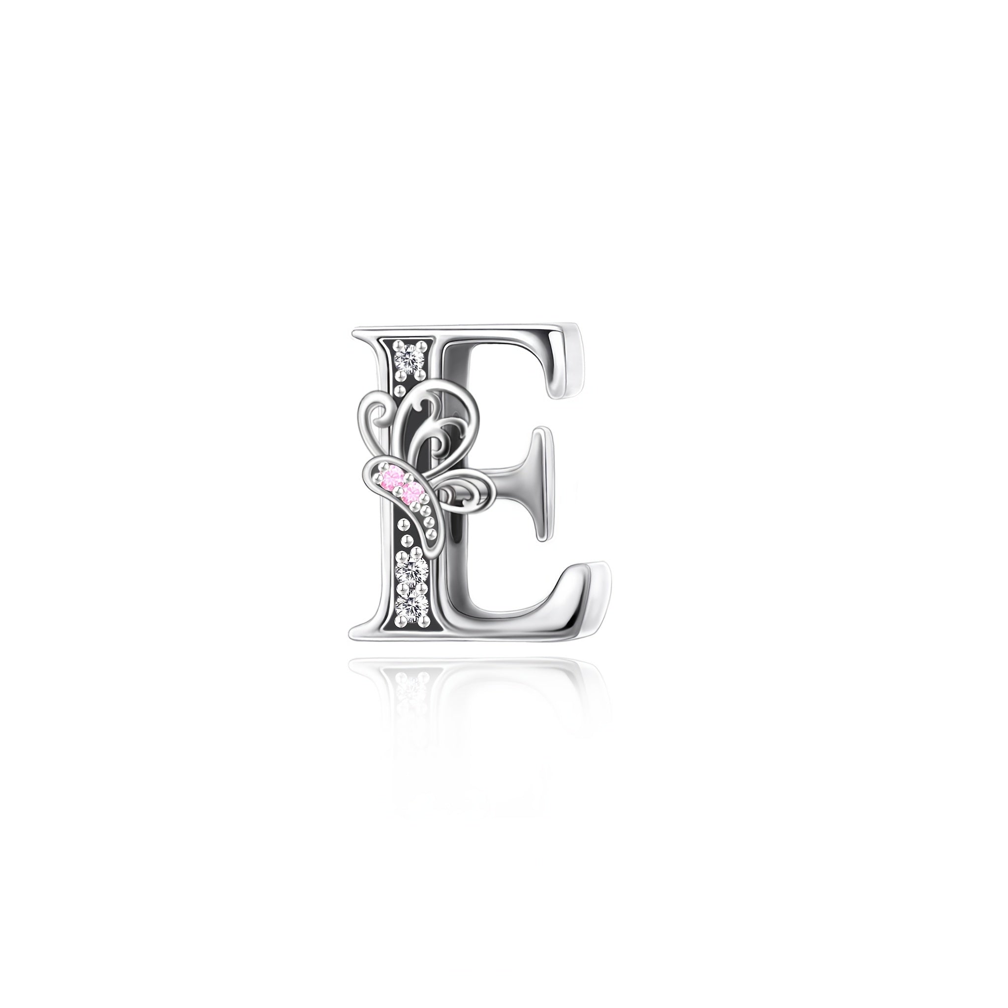 Sterling Silver Alphabet and Butterfly Charm Beads with Cubic Zirconia for Jewelry Making