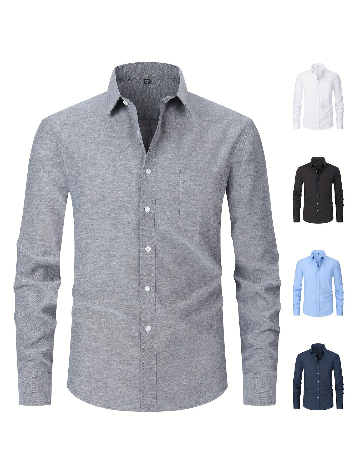 Men's Loose Fit Cotton Blend Oxford Dress Shirt Long Sleeve Solid Color with Front Pocket