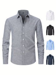 Men's Loose Fit Cotton Blend Oxford Dress Shirt Long Sleeve Solid Color with Front Pocket