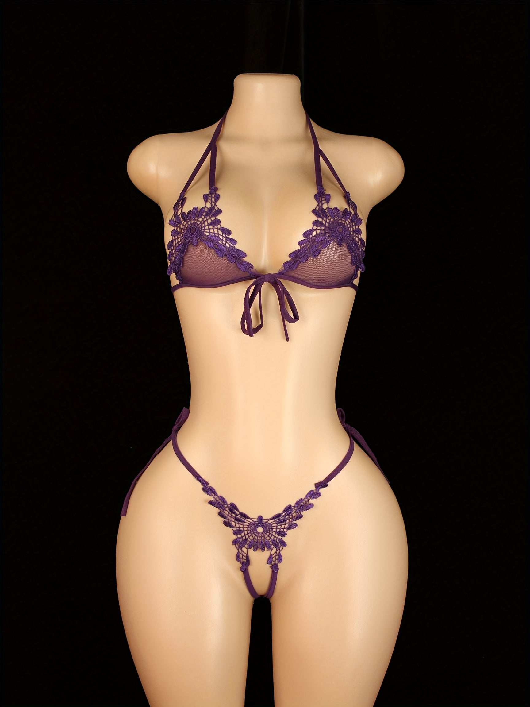 Ayollar uchun korsetti va shartli ichki kiyimlar to'plami, ochiq tarmoqli, qora, kichik