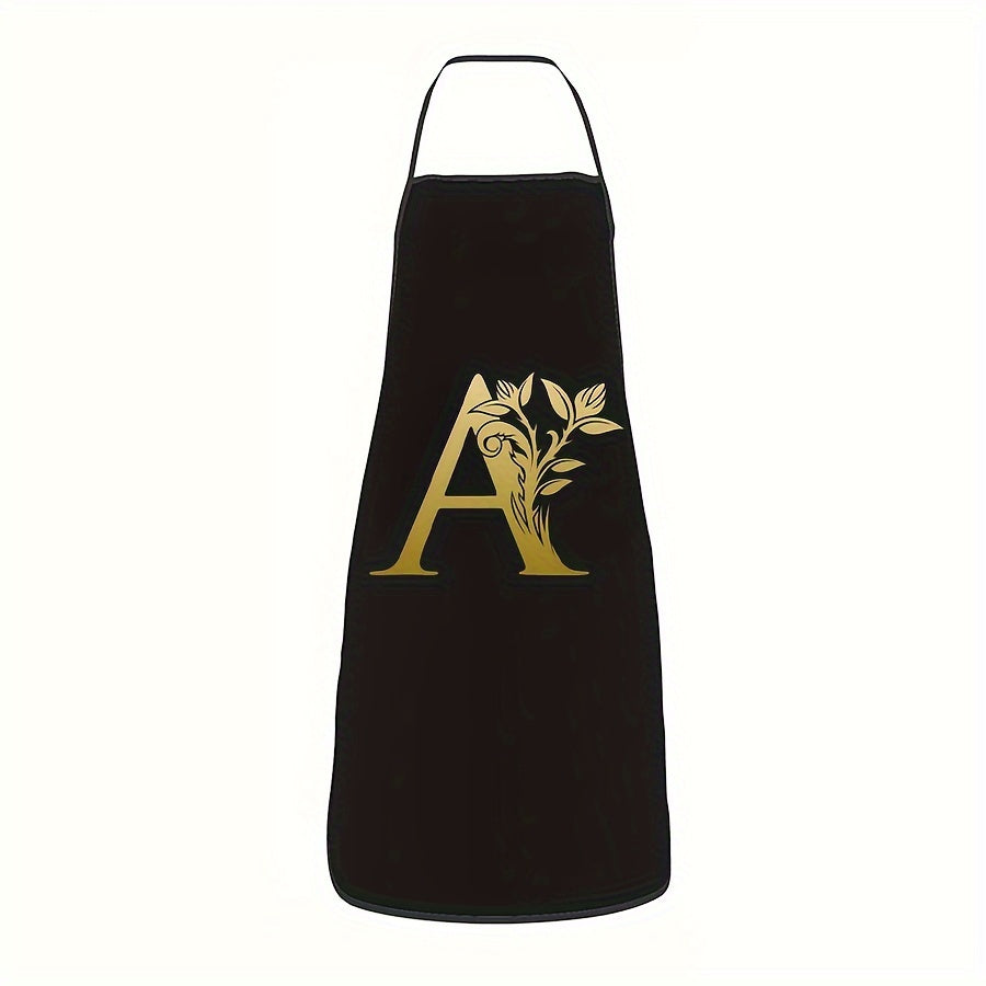 Golden Letter Printed Oil-Proof Kitchen Apron for Home Cooking
