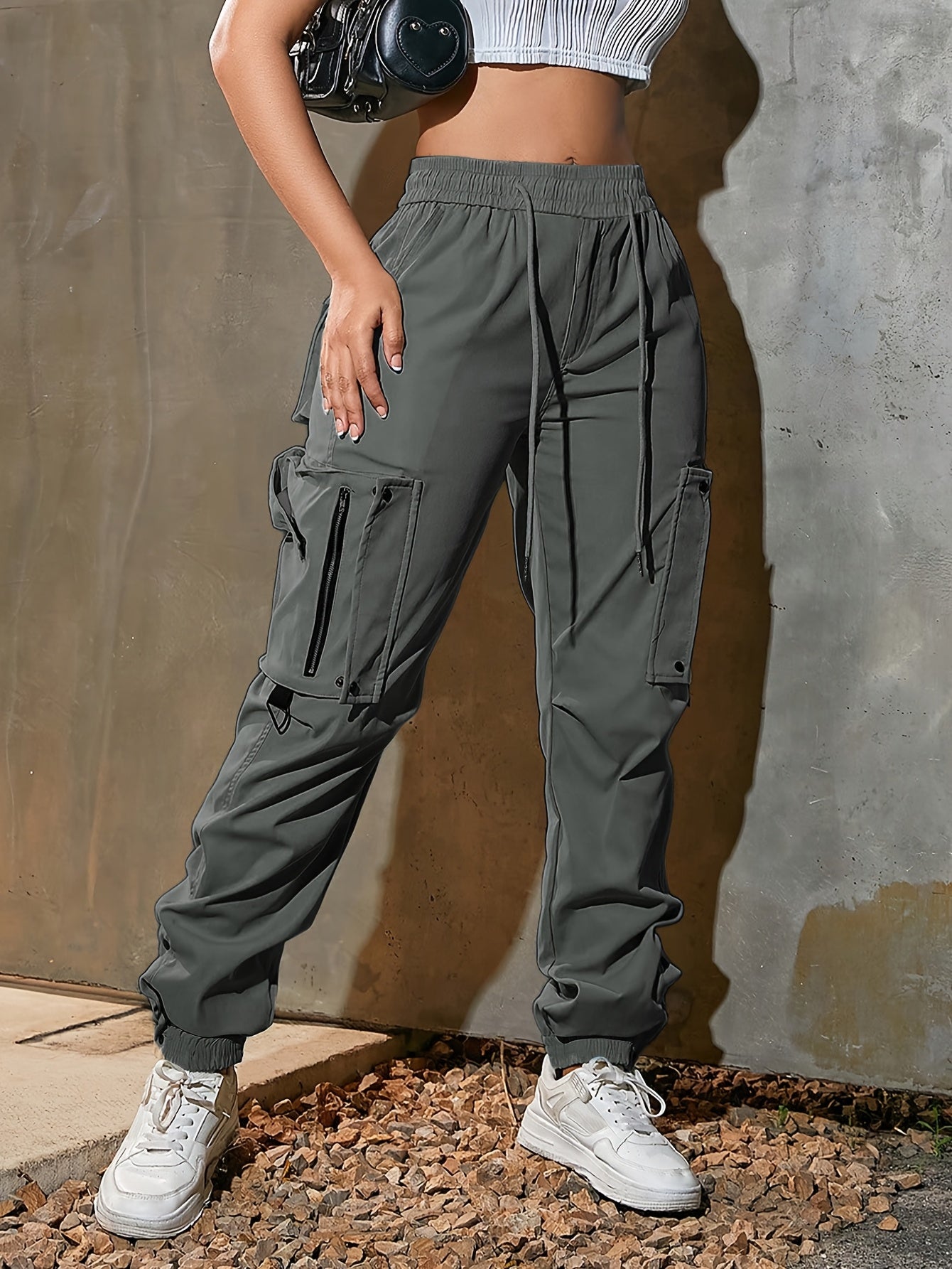Women's High Waist Loose Fit Cargo Pants with Pockets Polyester Casual All-Season