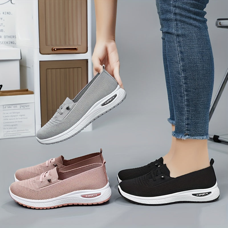Women's Breathable Knit Slip-On Sneakers Lightweight Casual Shoes Pink Grey
