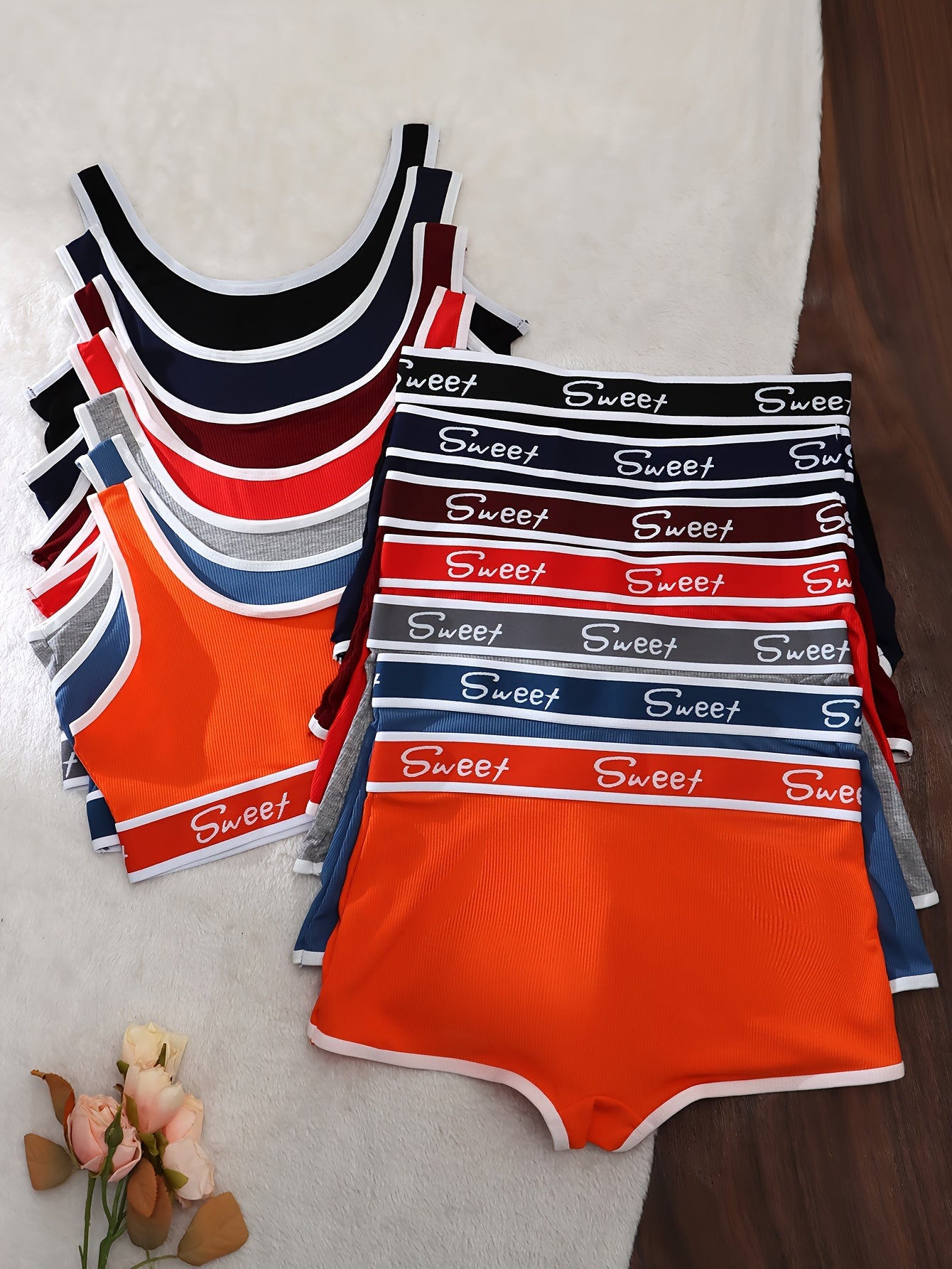 Women’s Lingerie Set 7-Piece Color Block Letter Print Tank Bra and Panties