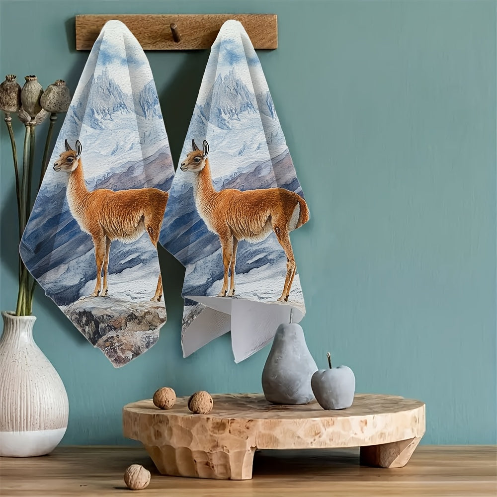 Набор из 2 мягких кухонных полотенец с акварельным дизайном Викуна и Анды, 16x24 дюймов