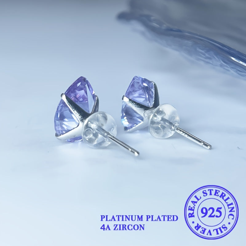 Sterling Silver Water Drop Earrings with Blue Zirconia for Women