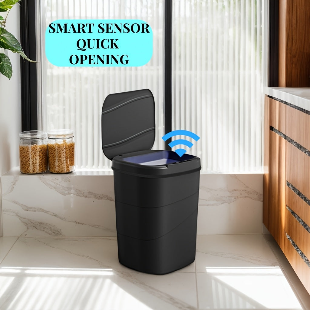 Универсальная мусорная корзина, подходящая для использования на кухне и в ванной, с крышкой, открывающейся по сенсору. Идеально подходит для пищевых отходов и отходов из ванной, таких как бумажные полотенца, волосы и косметика.