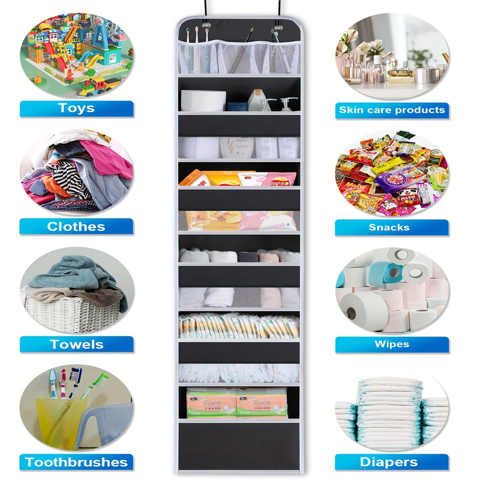 Black Halloween and Christmas Over-the-Door Organizer with 8 Large Pockets for Bathroom Bedroom Kitchen Dorm