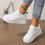 Women's White Platform Sneakers with Rubber Sole and Sequin Detail