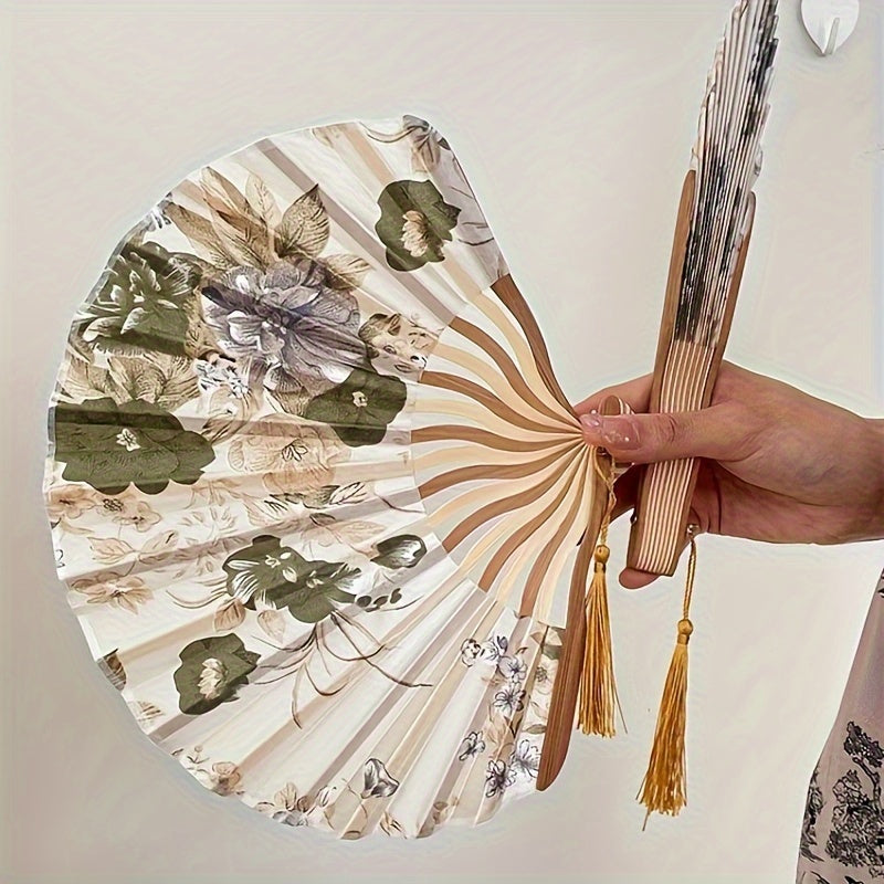 Handheld Fan with Vintage Ink Painting and Tassel for Summer Cooling and Decoration