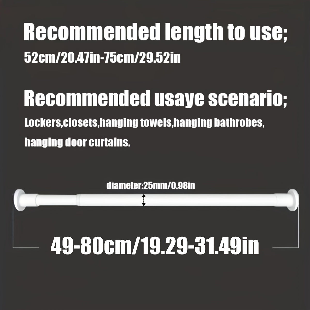 Ichki prujinasi bo'lgan teleskopik tayoq turli foydalanishlar uchun kuchli tortish kuchini ta'minlaydi, masalan, dush pardalari, quritish tokchalari, deraza bezaklari, Rim tayoqlari va shkafni qo'llab-quvvatlash.