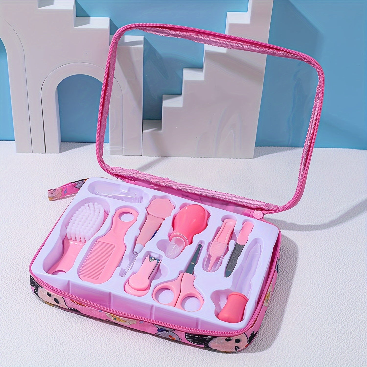 Baby Care Kit Set of 10 Pieces for Newborns with Ear-Picking Spoon Nail Clippers Comb Brush and Medicine Feeder