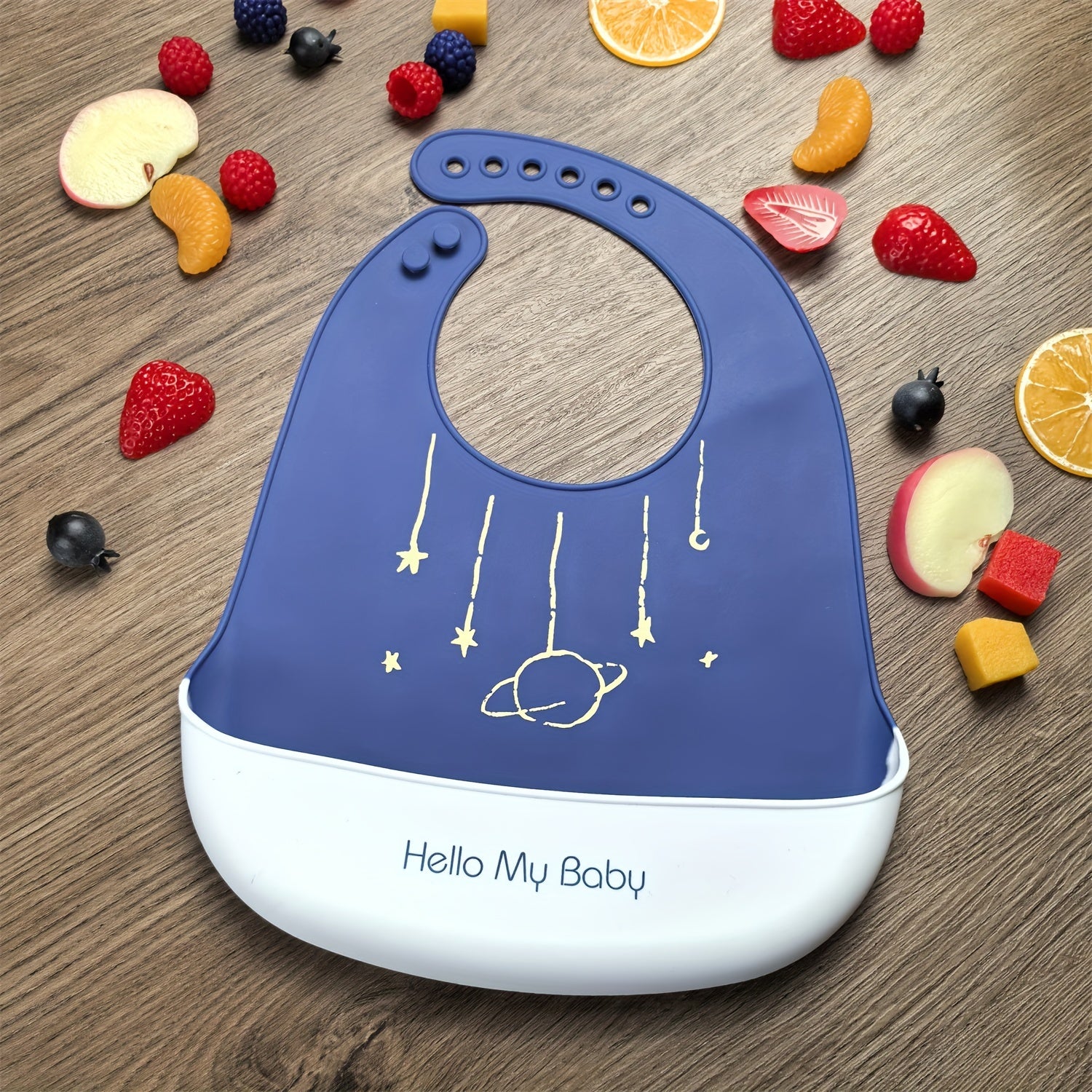 Silicone Kids Bib Pink Waterproof with Rainbow Crown Space Design for Boys Girls