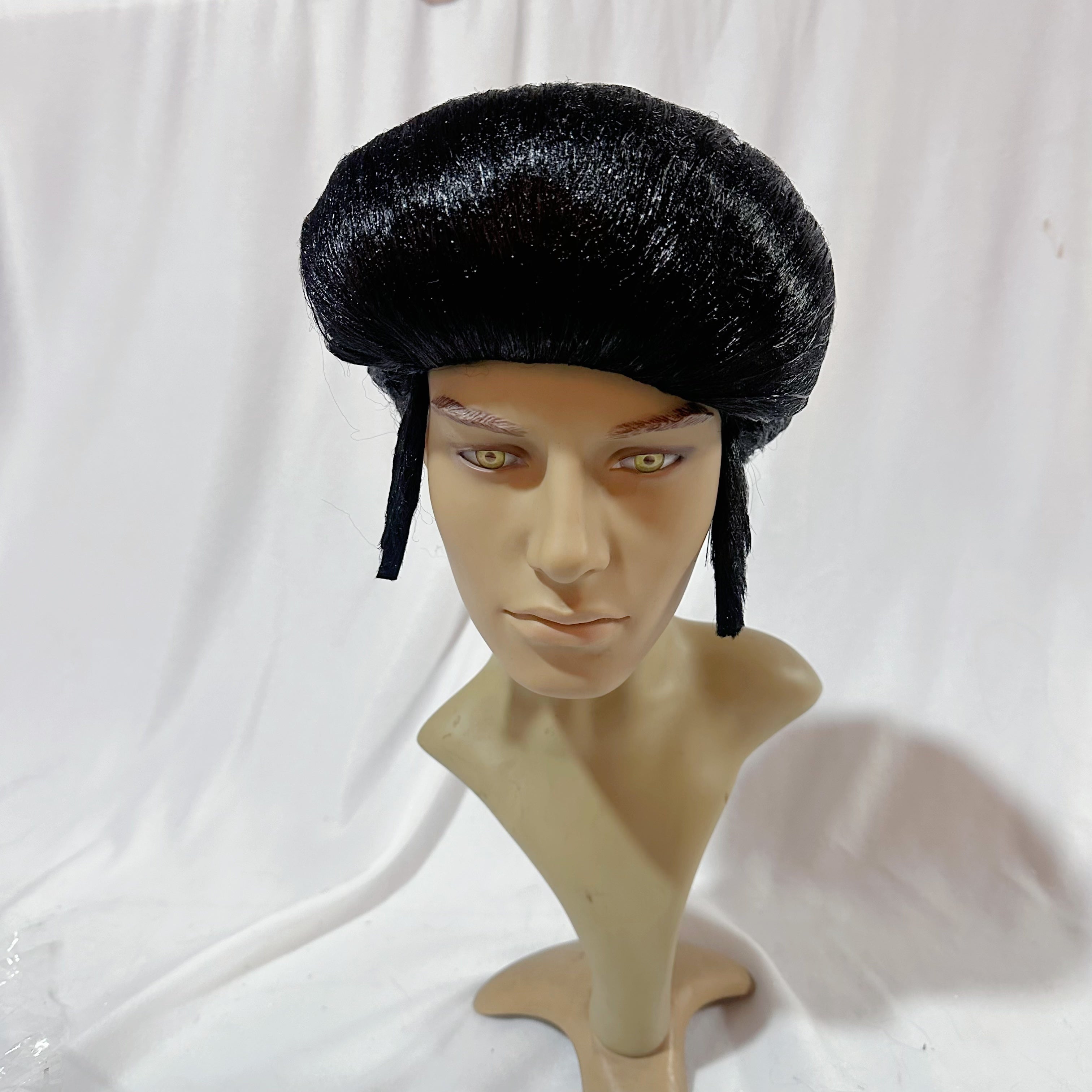 Men's Black Curly Wig for Cosplay and Halloween No Glue Needed Polyester