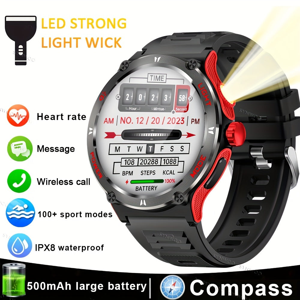 Smartwatch for Men and Women with LED Flashlight 3.89cm Display Fitness Sleep Tracker Waterproof
