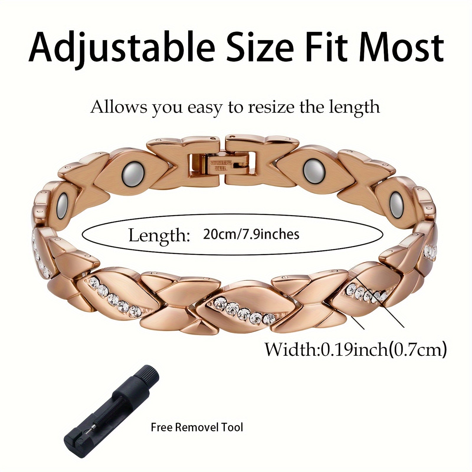 Women's Titanium Steel Magnetic Bracelet Adjustable with Sizing Tool Stylish Jewelry