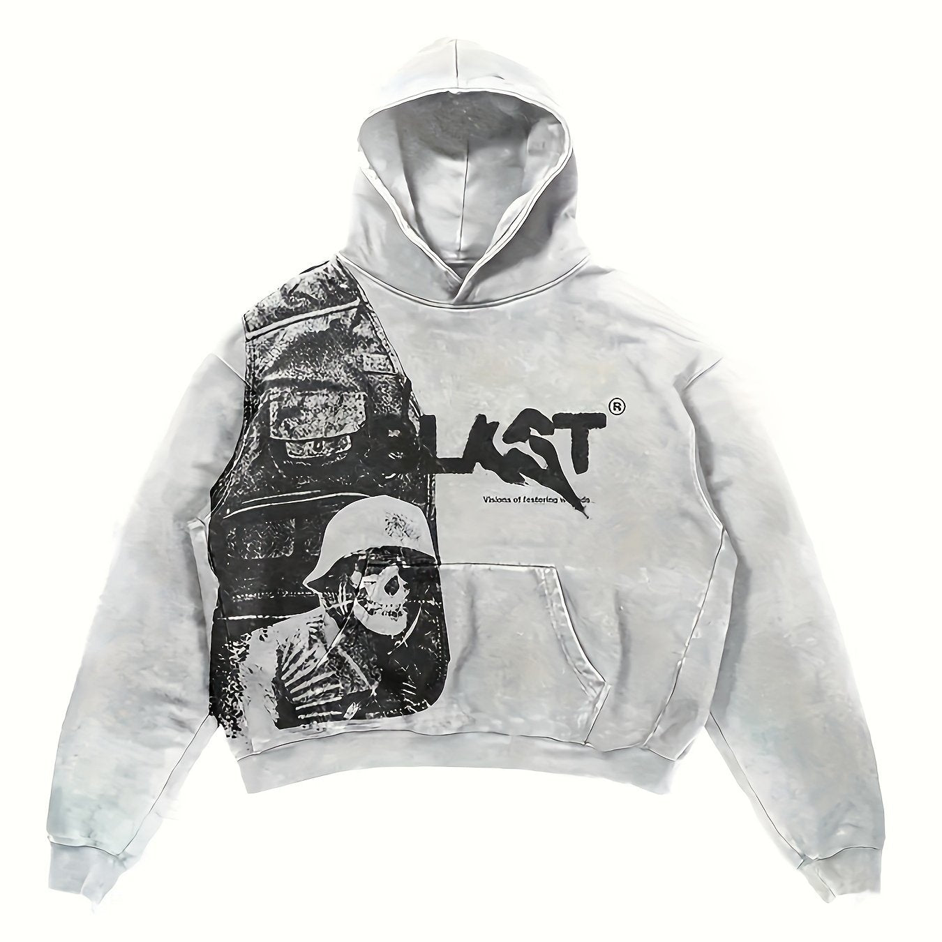 Hooded Sweatshirt with Kangaroo Pocket Portrait Print Long Sleeve Polyester Knit Casual Sportswear