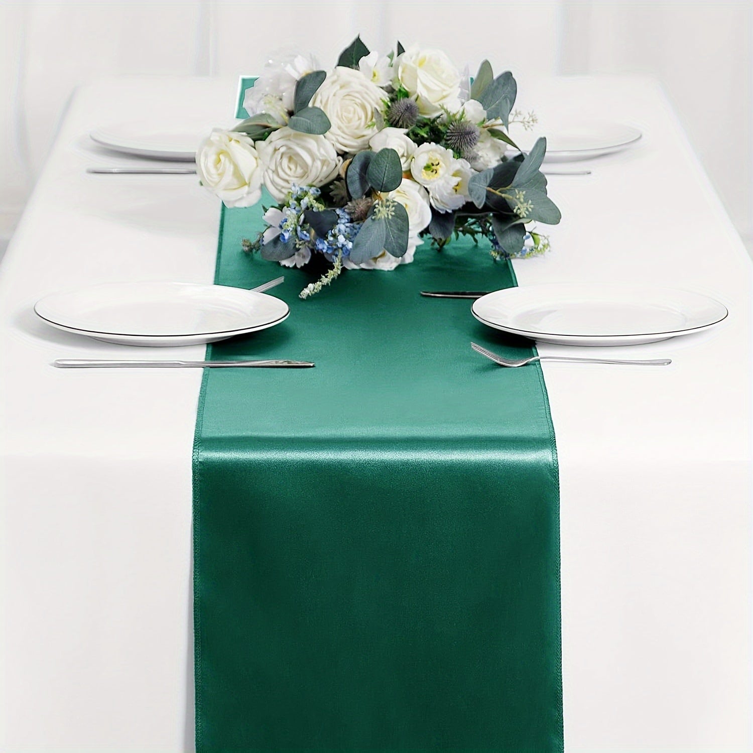 Light Blue Satin Table Runner 30.48 x 274.32 cm for Weddings and Formal Events