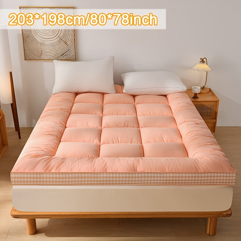 Full Size Japanese Floor Mattress with Thick Fluffy Padding Blue Foldable Tatami Cushion for Camping Dormitory Guest