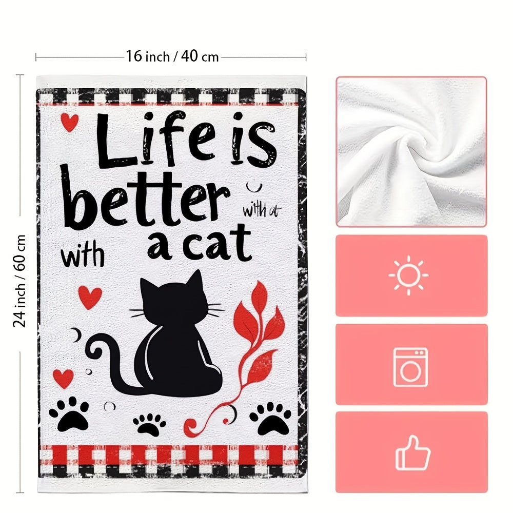 2 Pack Ultra Soft Kitchen Towels with Cat Text and Kitten Illustration 16x24 Inches