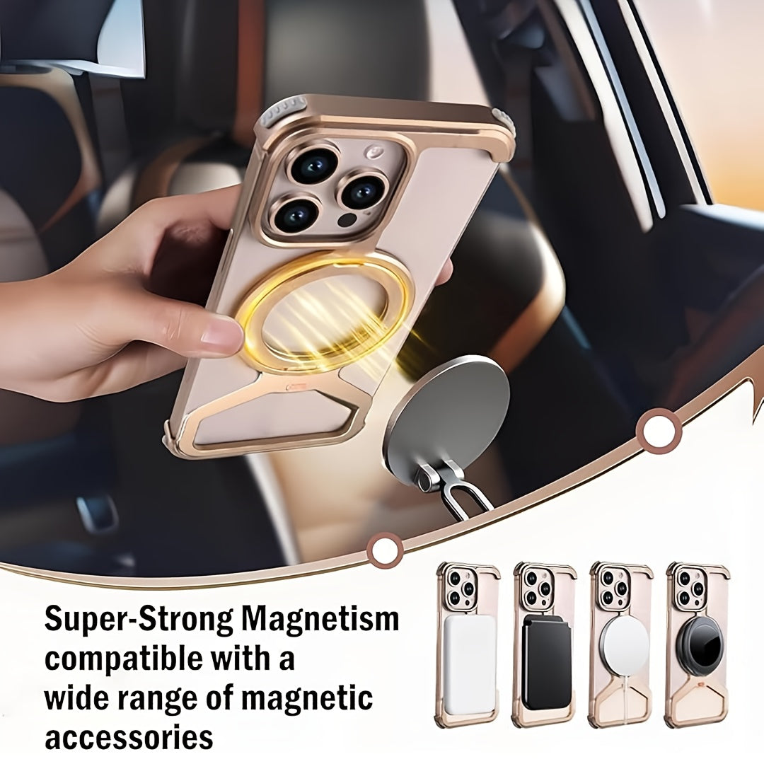 Frameless Aluminum Alloy Phone Case for iPhone 14/15/16 Pro Max with Anti-Fall Design and Heat Dissipation