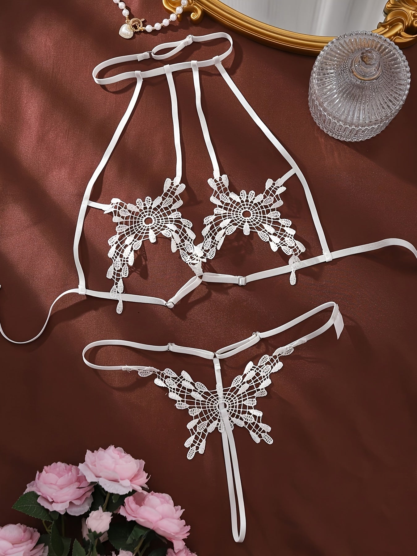 Lingerie Set with Lace Butterfly Neck Hanging for Women